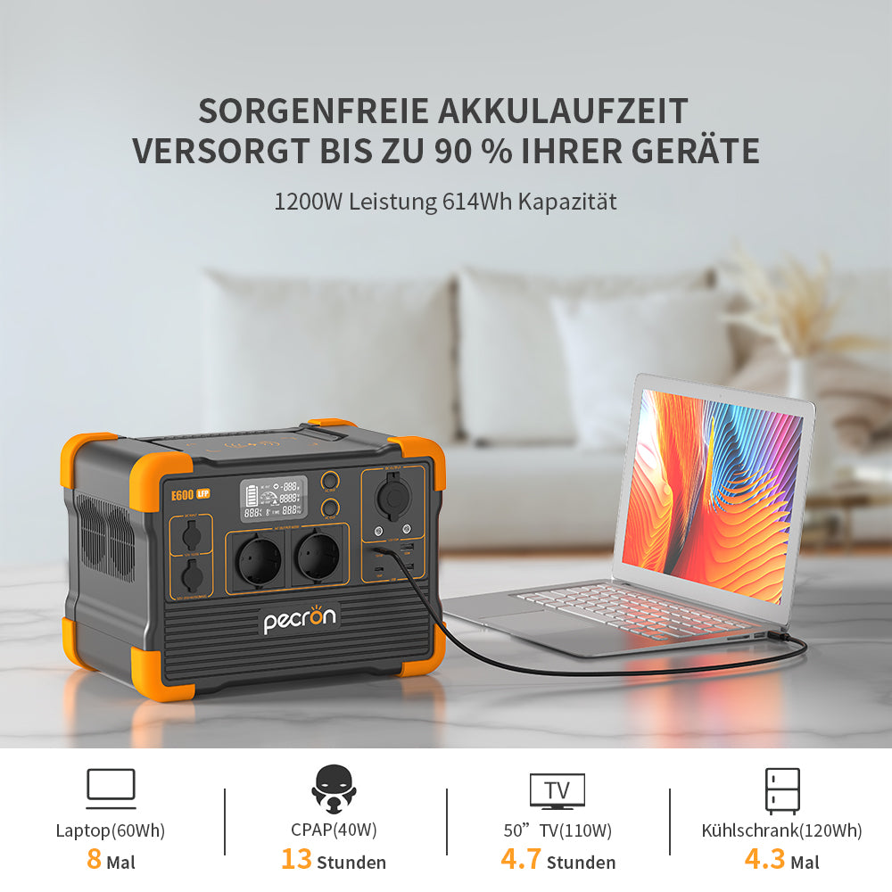 PECRON E600LFP 230V Portable Power Station 1200W 614Wh LiFePo4 EU Version