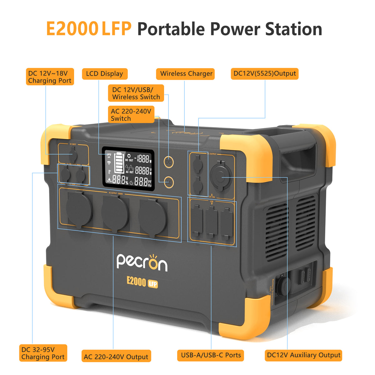 Pecron E2000lfp Expandable Portable Power Station 2000w 1920wh